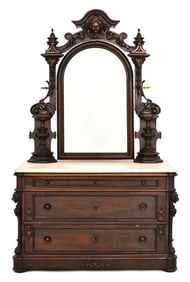 American Rococo Revival Rosewood Dresser with Marble Top