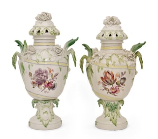 Pair of Berlin (KPM) Porcelain Potpourri Urns