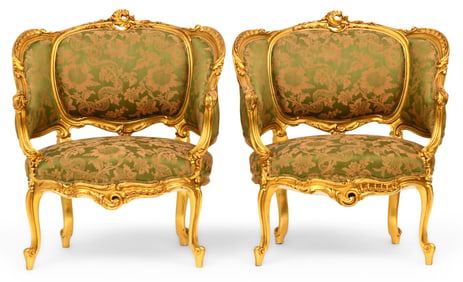 Pair of French Louis XV-Style Giltwood Armchairs