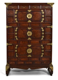Korean Burlwood & Brass Bandaji Chest