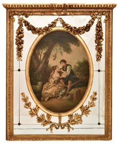 Continental Carved Giltwood Mirror with Painting