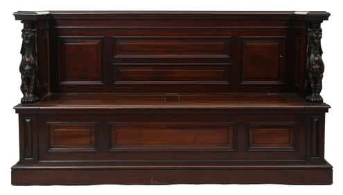 American Carved Mahogany Bench with Winged Griffins