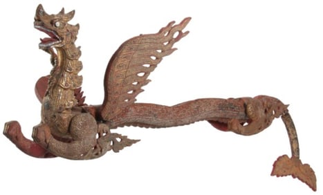 A Large Asian Inlaid, Parcel-Gilt & Red Lacquer Figure of a Dragon