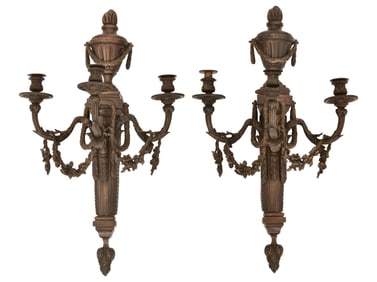Ferdinand Barbedienne (French, 1810-1892), Pair of Bronze Three-Light Sconces