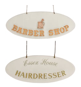 Two American Glass Trade Signs for a Barber Shop & Hairdresser