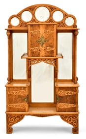 American Carved Maple & Beveled Glass Curio Cabinet