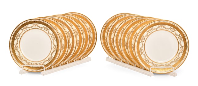 Set of Twelve Mintons Porcelain Plates, Retailed by J.E. Caldwell & Co.