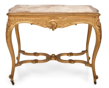 French Louis XV-Style Giltwood Table with Onyx Top