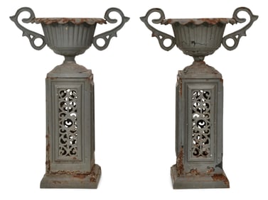 Pair of American Cast Iron Urns