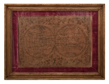 18th Century Embroidered World Map