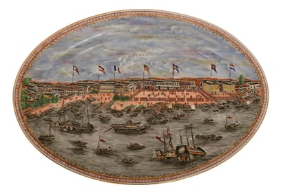 Porcelain Platter Depicting the Factories at Canton