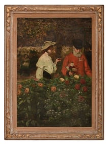 Flower Market, Oil on Masonite, Late 19th Century, Signed Lower Left