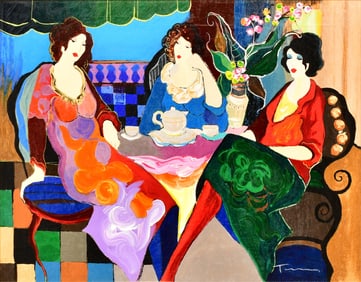Itzchak (Isaac) Tarkay (Israeli, 1935-2012), Three Females at a Cafe