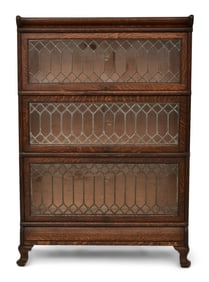 Macey Oak & Leaded Glass Three-Section Barrister's Bookcase