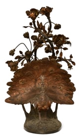 Antonio Amorgasti (Italian, 1880-1942), Bronze Peacock Lamp