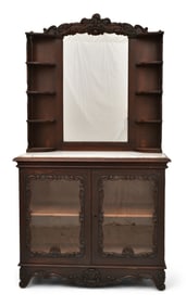 American Rococo Revival Rosewood Etagere with Marble Top