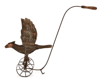 American Carved & Paint-Decorated Mechanical Eagle Push Toy