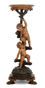 Italian Carved Fruitwood Pedestal with Putti