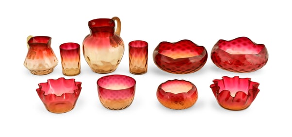 Lot of Ten Amberina Glass Pieces