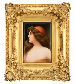 German Hand-Painted Porcelain Plaque of a Woman, "Una Gitana"