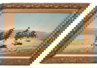 Arabs on Horseback, Watercolor, Signed Lower Right