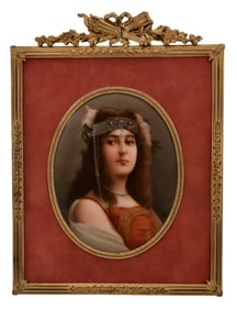 German Hand-Painted Porcelain Plaque of Cleopatra