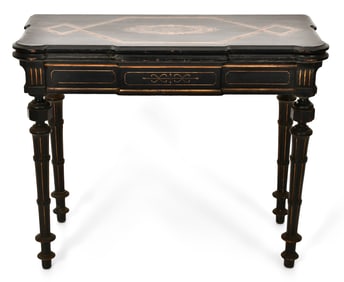 American Victorian Parcel-Gilt, Inlaid & Ebonized Wood Games Table