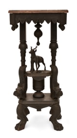 Walnut Marble Top Stand with Stag & Dog Heads