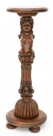 American Carved Oak Plant Stand with a Bust of a Woman