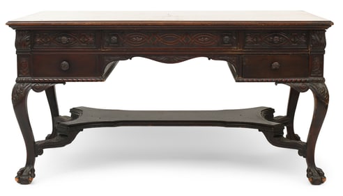 American Carved Mahogany Library Table