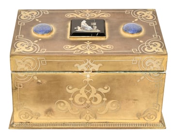 French Gilt Metal, Pietra Dura & Lapis Lazuli Letter Box