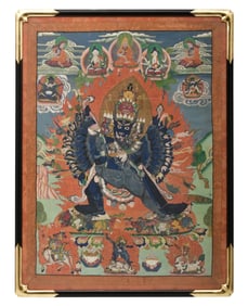 Thangka of the Wrathful Manjushri Vajrabhairava, Silk Painting
