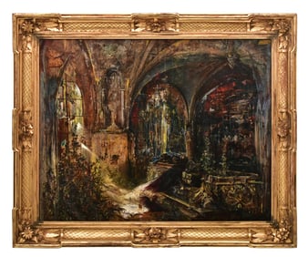 Religious Interior Scene, Oil on Canvas, 19th Century