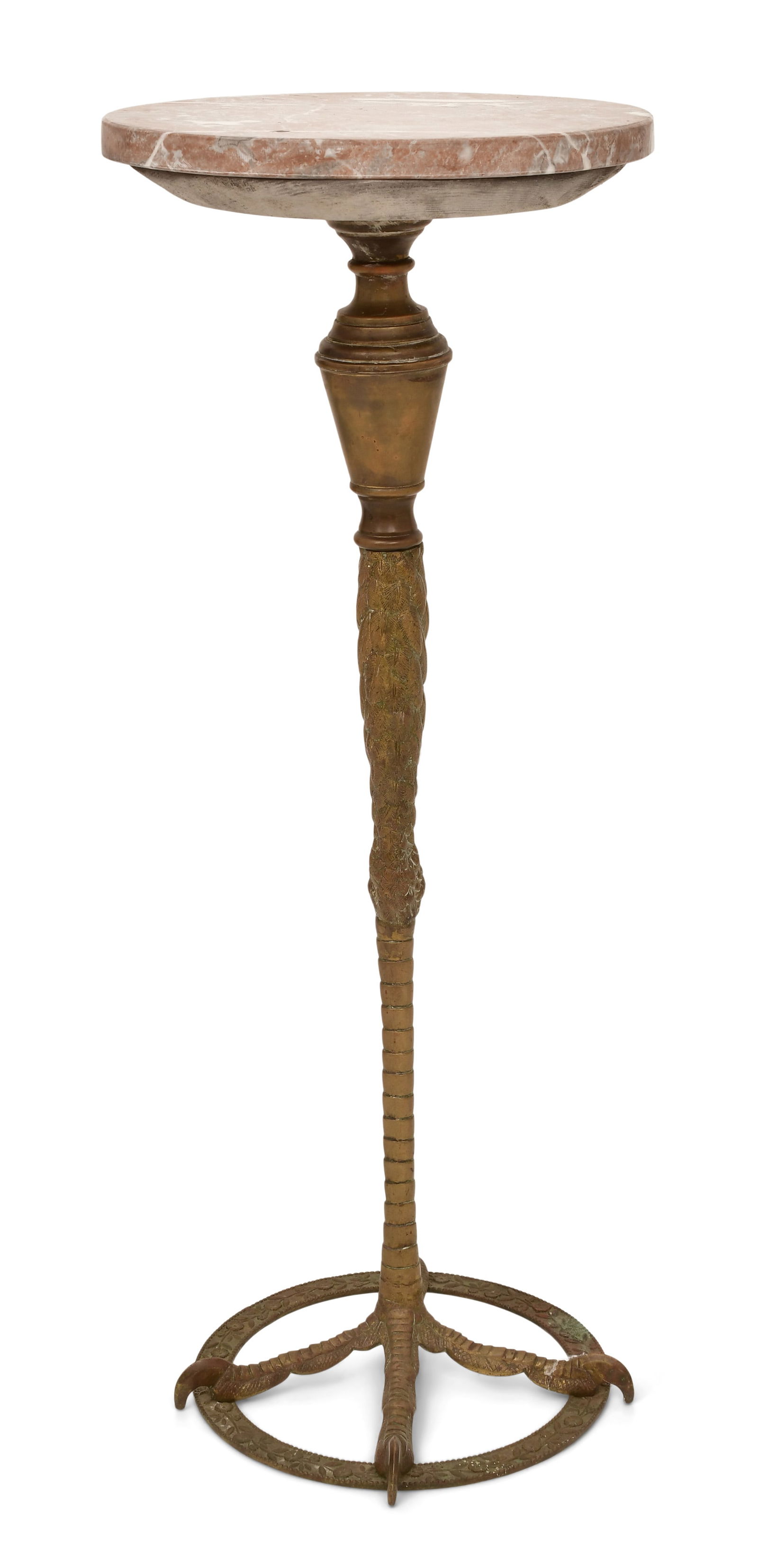 American Aesthetic Movement Ostrich-Foot Brass Pedestal with Marble Top: American Aesthetic Movement Ostrich-Foot Brass Pedestal with Marble Top19th century36 1/2 x 14 inches
