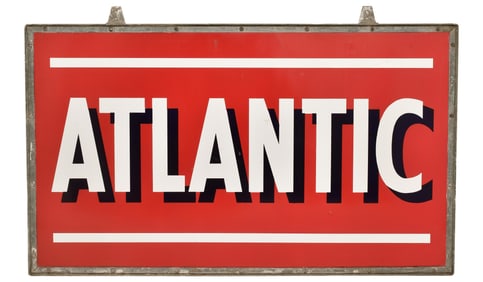 Atlantic Gasoline Two-Sided Enameled Tin Advertising Sign