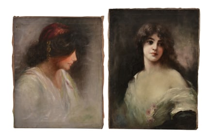 Two Early 20th Century Oil Paintings of Women for Advertising Signs