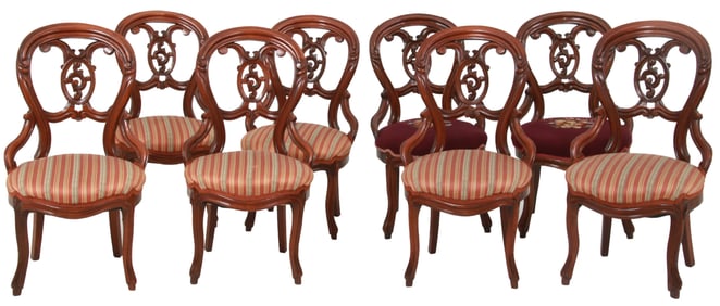 Set of Eight Carved Walnut Victorian Chairs
