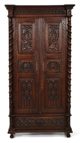 French Gothic Revival Oak Armoire