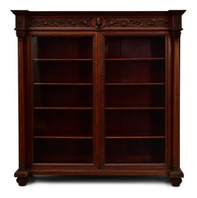 American Carved Mahogany Two-Door Bookcase