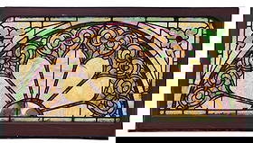 American Leaded Glass Window: American Leaded Glass Windowearly 20th century24 x 49 1/2 inches (window)30 x 54 inches (frame)