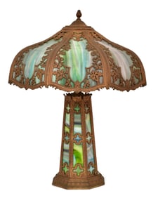 American Overlay Slag Glass Table Lamp