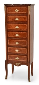 French Louis XV-Style Inlaid Lingerie Chest with Marble Top