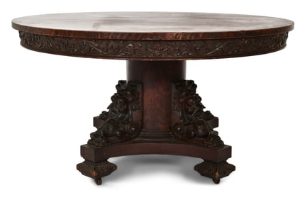 American Carved Oak Griffin Dining Table