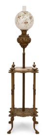 American Gilt Brass & Onyx Piano Lamp with Glass Shade