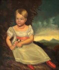 Attr. Cephas Thompson (American, 1775-1856), Portrait of a Girl Holding Roses in a Landscape