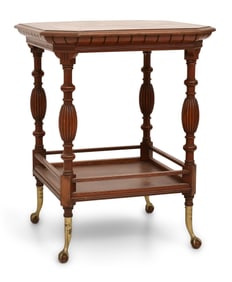 American Inlaid Walnut & Brass Table with Claw Feet