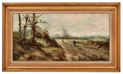 Landscape with Figures Walking on a Path, Oil on Canvas, 20th Century, Signed "Garulli"
