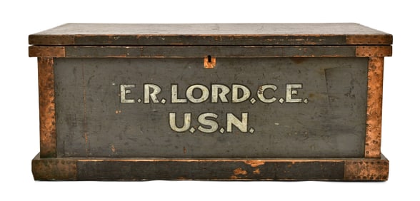 19th Century Paint-Decorated Wood Sea Chest, E.R. Lorde. C.E. U.S.N.
