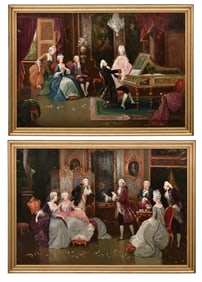 Two Musical Recital Paintings, Oil on Canvas, Signed by Felipe Gonzalez, 20th Century