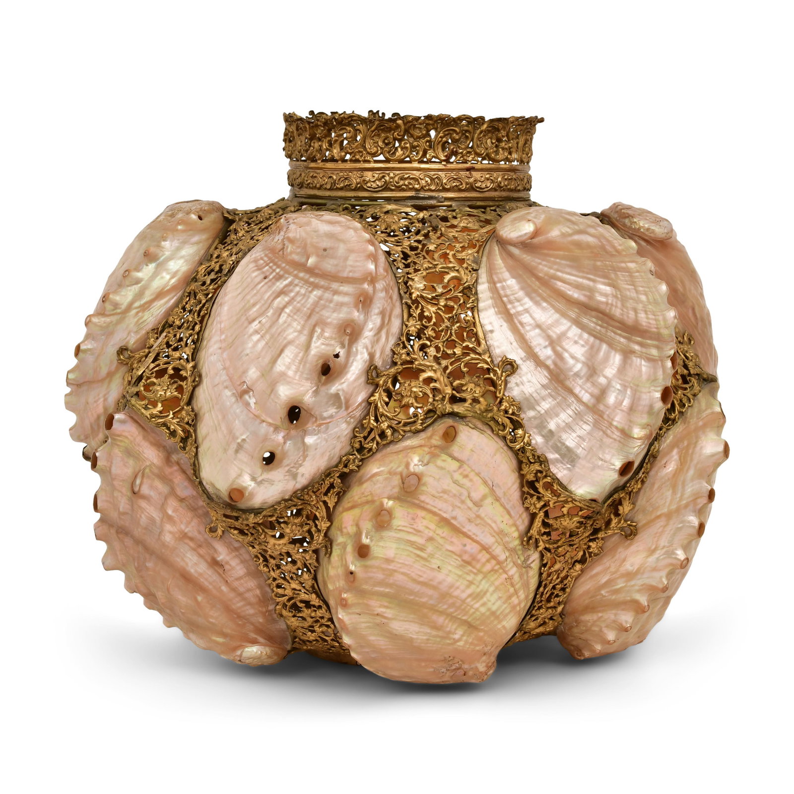 Victorian Abalone & Gilt Metal Lamp Shade: Victorian Abalone & Gilt Metal Lamp Shade19th century10 1/2 x 13 1/2 inches